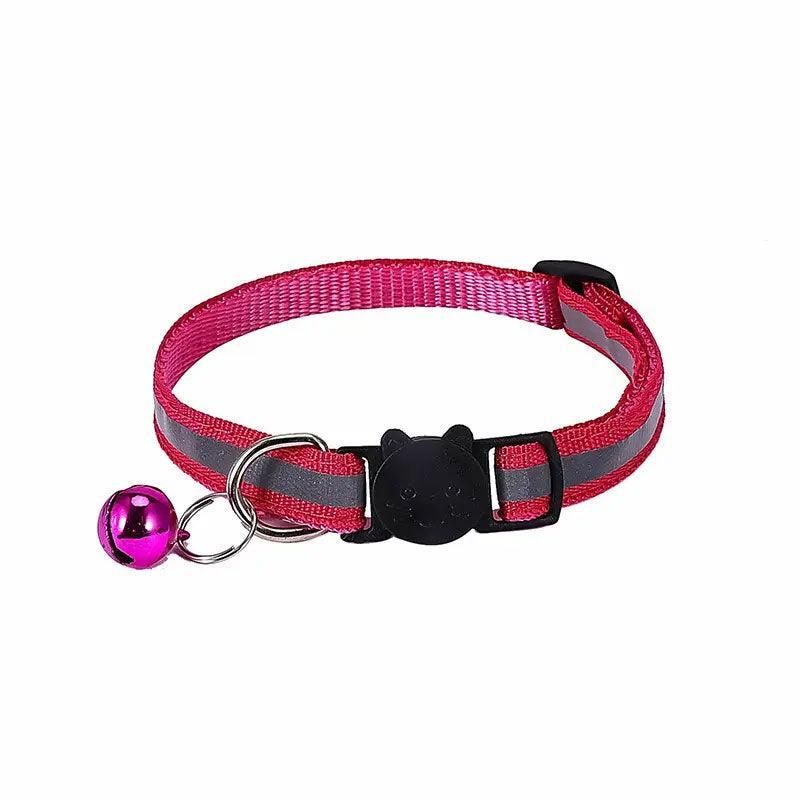 Reflective Cat Collar with Breakaway Buckle and Bell Adjustable for Small Pet Use - Rose Red