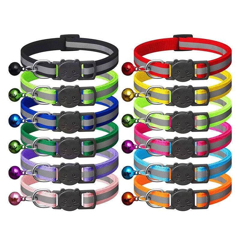 Reflective Cat Collar with Breakaway Buckle and Bell Adjustable for Small Pet Use - Rose Red