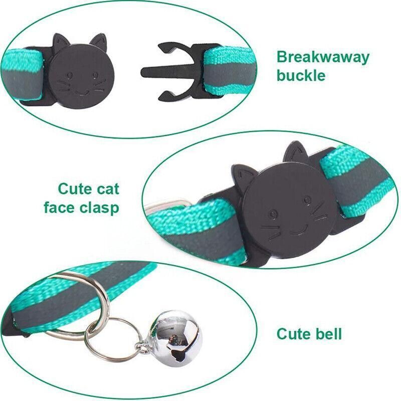 Reflective Cat Collar with Breakaway Buckle and Bell Adjustable for Small Pet Use - Rose Red