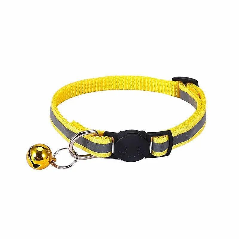Reflective Cat Collar with Breakaway Buckle and Bell Adjustable for Small Pet Use - Yellow