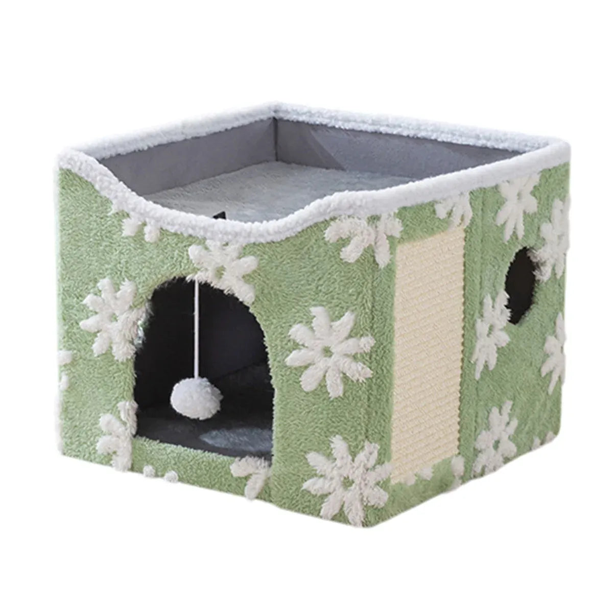 Cat Bed Foldable Double Layer Upper Lower Pet House Sleeping Nest Cushion - Green