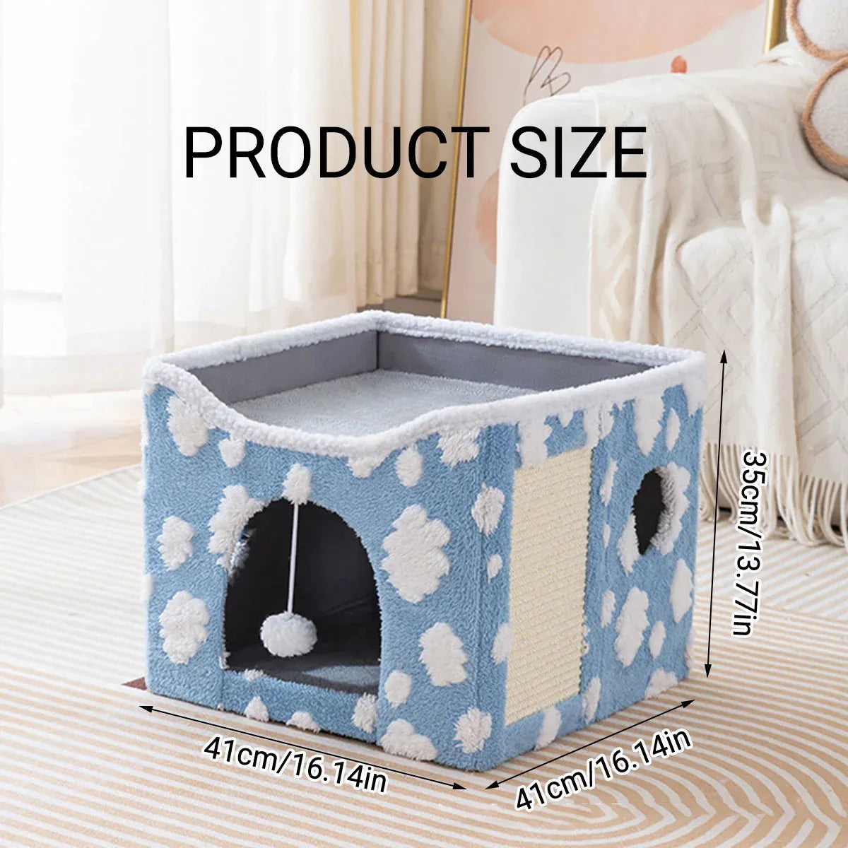 Cat Bed Foldable Double Layer Upper Lower Pet House Sleeping Nest Cushion - Green