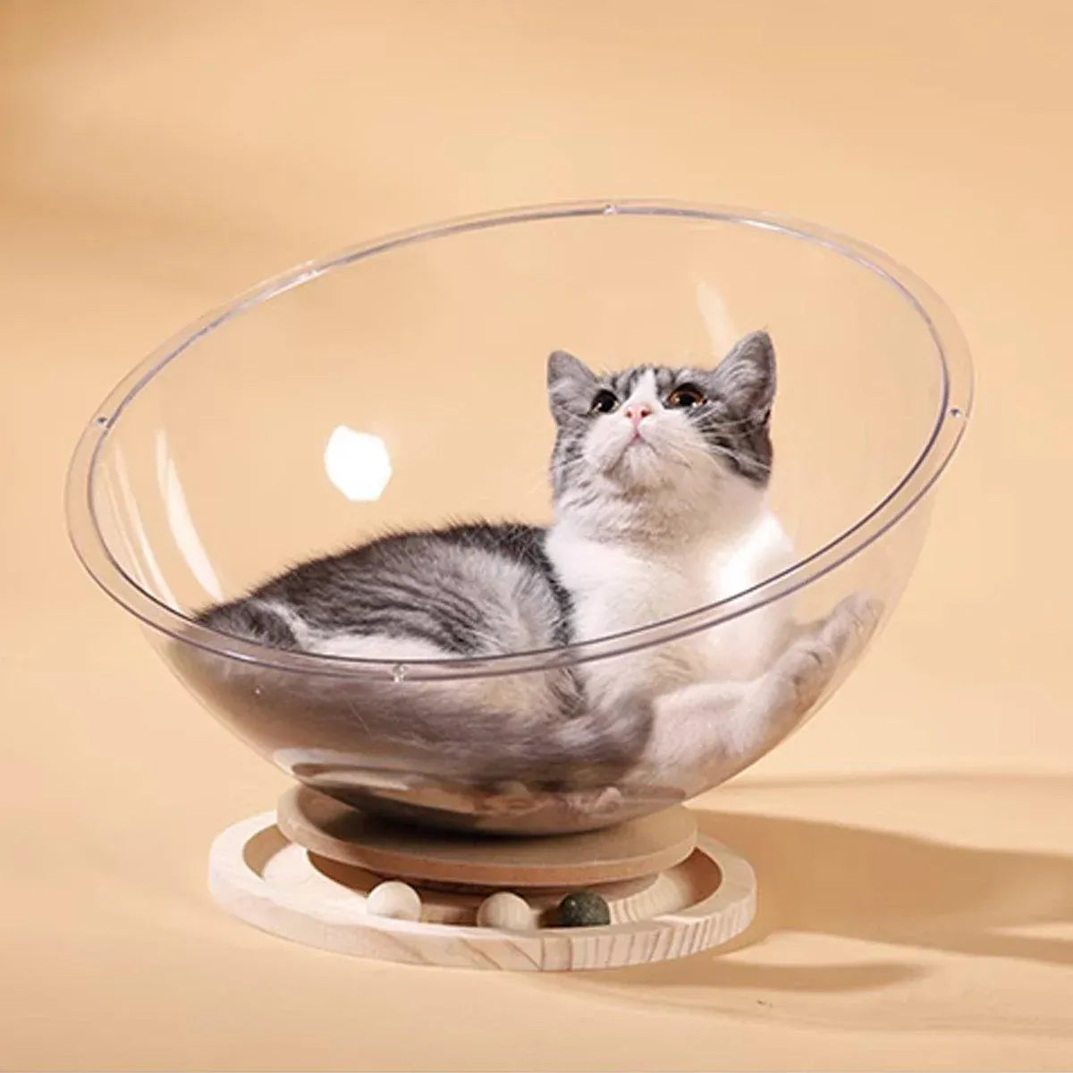 Four Seasons Acrylic Space Capsule Cat Bed Semi-closed Cool Nest Turntable Toy - XL