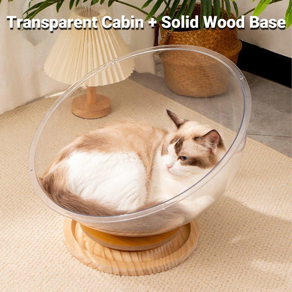 Four Seasons Acrylic Space Capsule Cat Bed Semi-closed Cool Nest Turntable Toy - XL
