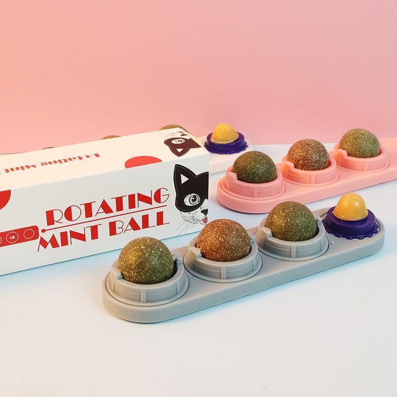 Cat Toy Catnip Ball Lick Solid Nutrition Help Digestion Wall Mount Hair Remover - Pink