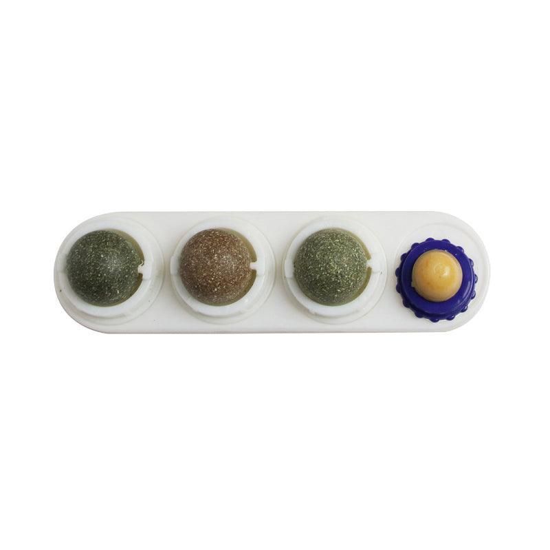 Cat Toy Catnip Ball Lick Solid Nutrition Help Digestion Wall Mount Hair Remover - White