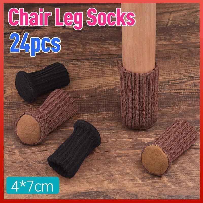 24Pcs Knitted Table Chair Leg Socks Sleeve Floor Protector Furniture Feet Covers - Black