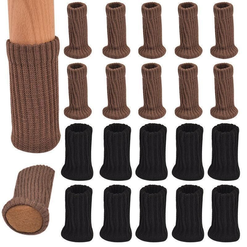 24Pcs Knitted Table Chair Leg Socks Sleeve Floor Protector Furniture Feet Covers - Black