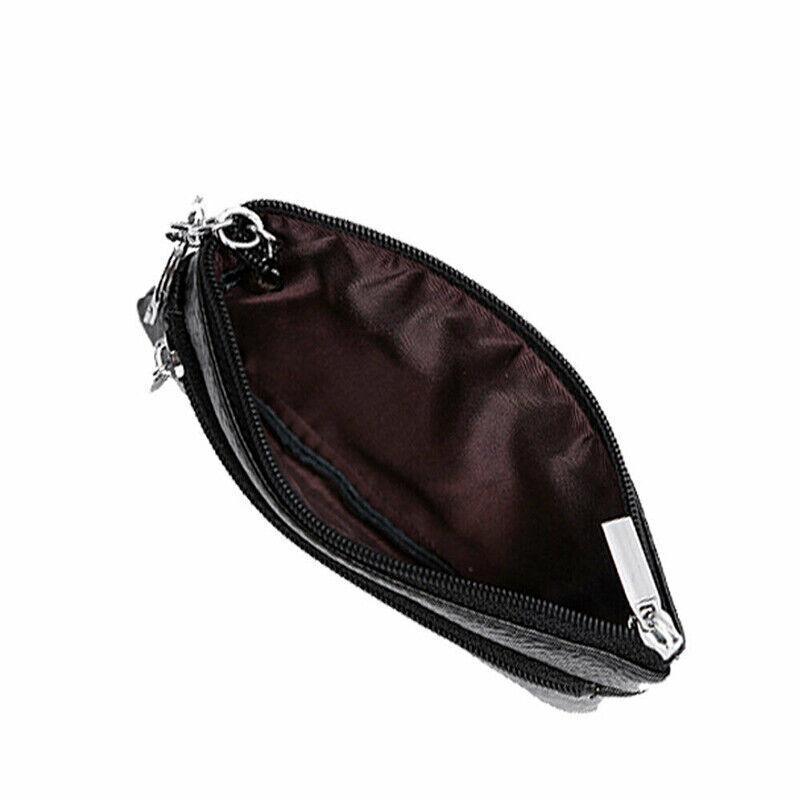 Coin Small Change Bag Card Wallet Pouch Zip Up Women Key Ring Leather Mini Purse - Black