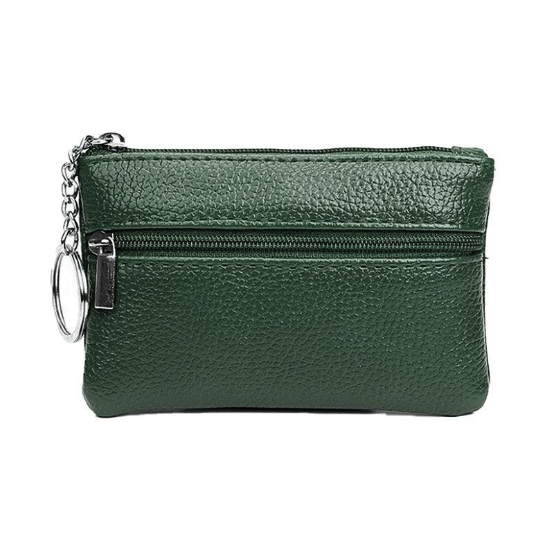 Coin Small Change Bag Card Wallet Pouch Zip Up Women Key Ring Leather Mini Purse - Black
