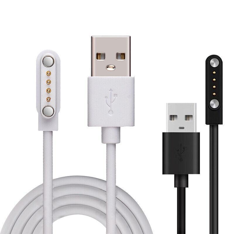 Universal Smart Watch Bracelet Charging Cable 4-Pin 2.54 Snap-on Charger Cords - Black