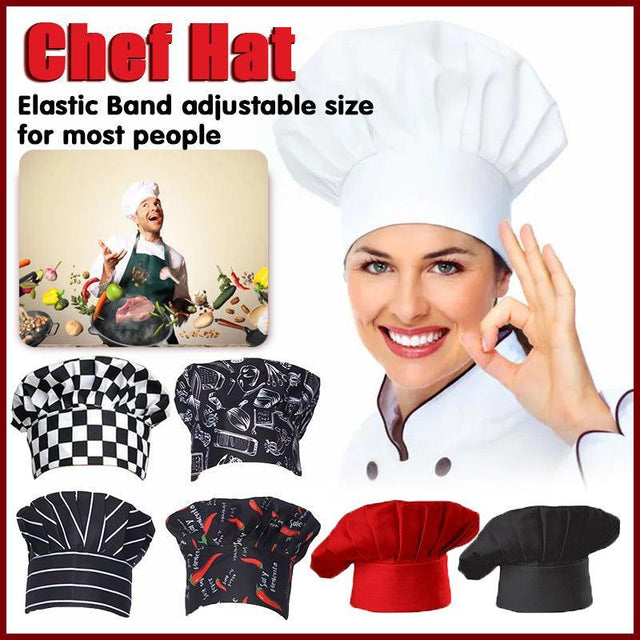 Adjustable Chef Cap w/Elastic Band for Kitchen Cooking Baking Catering Use White