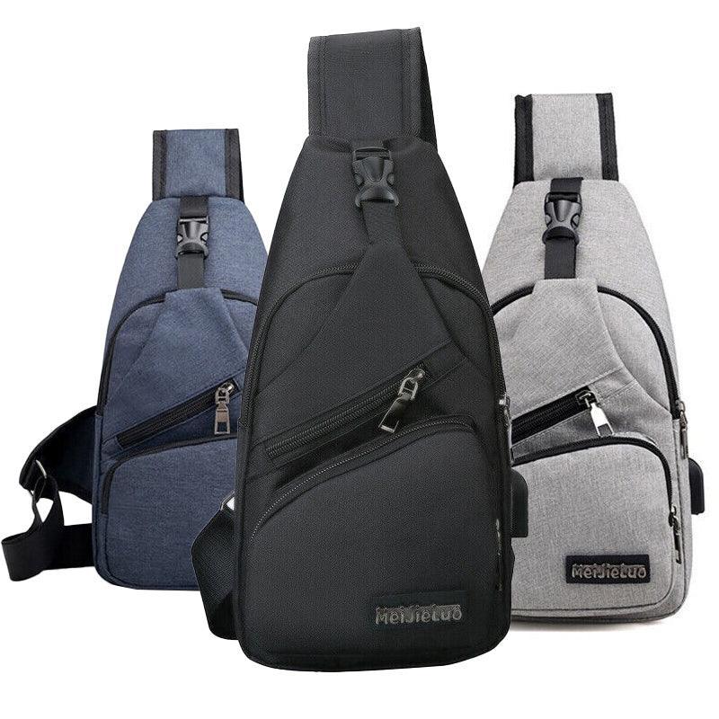 Durable Mens Chest Bag Shoulder Backpack Man Sling Cross Body Satchel Travel Bag - Black