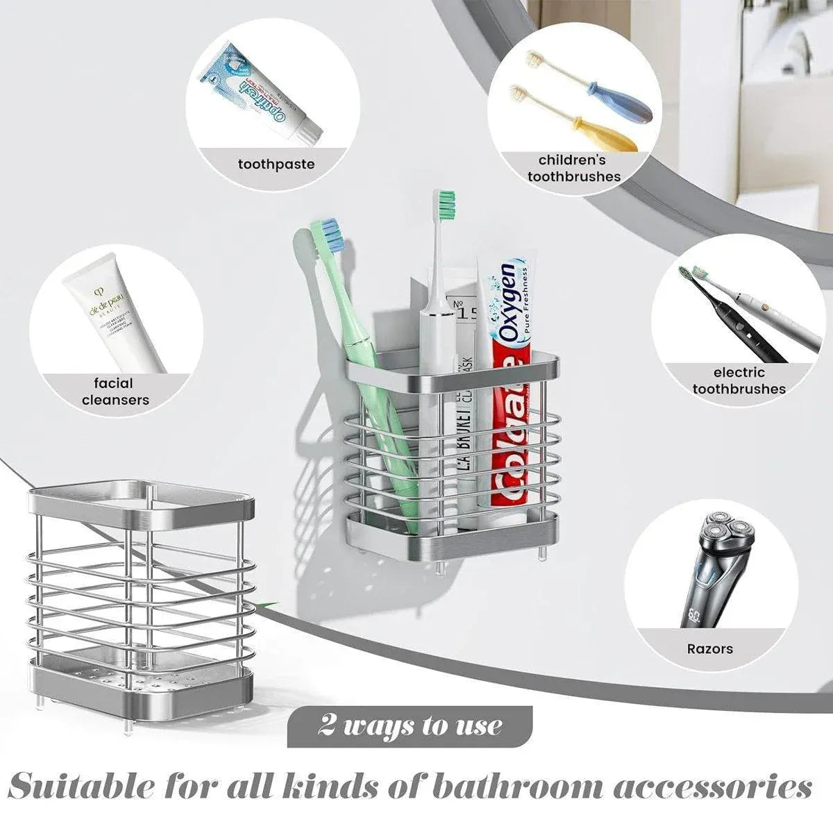 Stainless Steel Household Toothbrush Holder Draining Storage Shelf for Bathroom