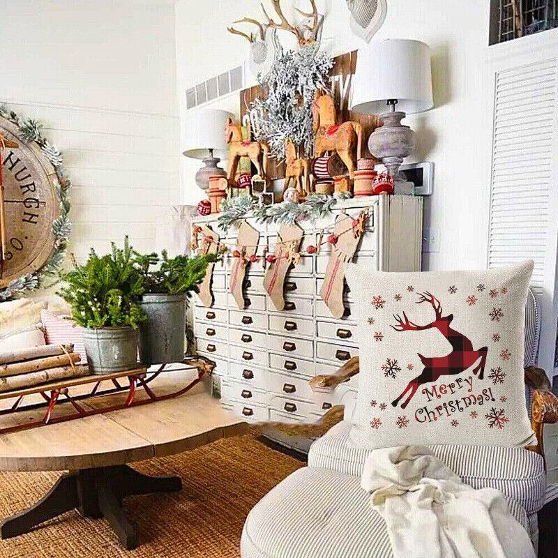 1Pc Christmas Square Cushion Cover Throw Waist Pillow Case Sofa Home Decor - Deer Head