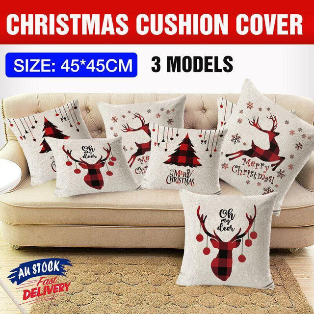 1Pc Christmas Square Cushion Cover Throw Waist Pillow Case Sofa Deer
