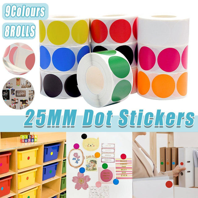 8 Rolls Colored Polka Labels Round Seal Stickers Marking Round Sticker - Blue
