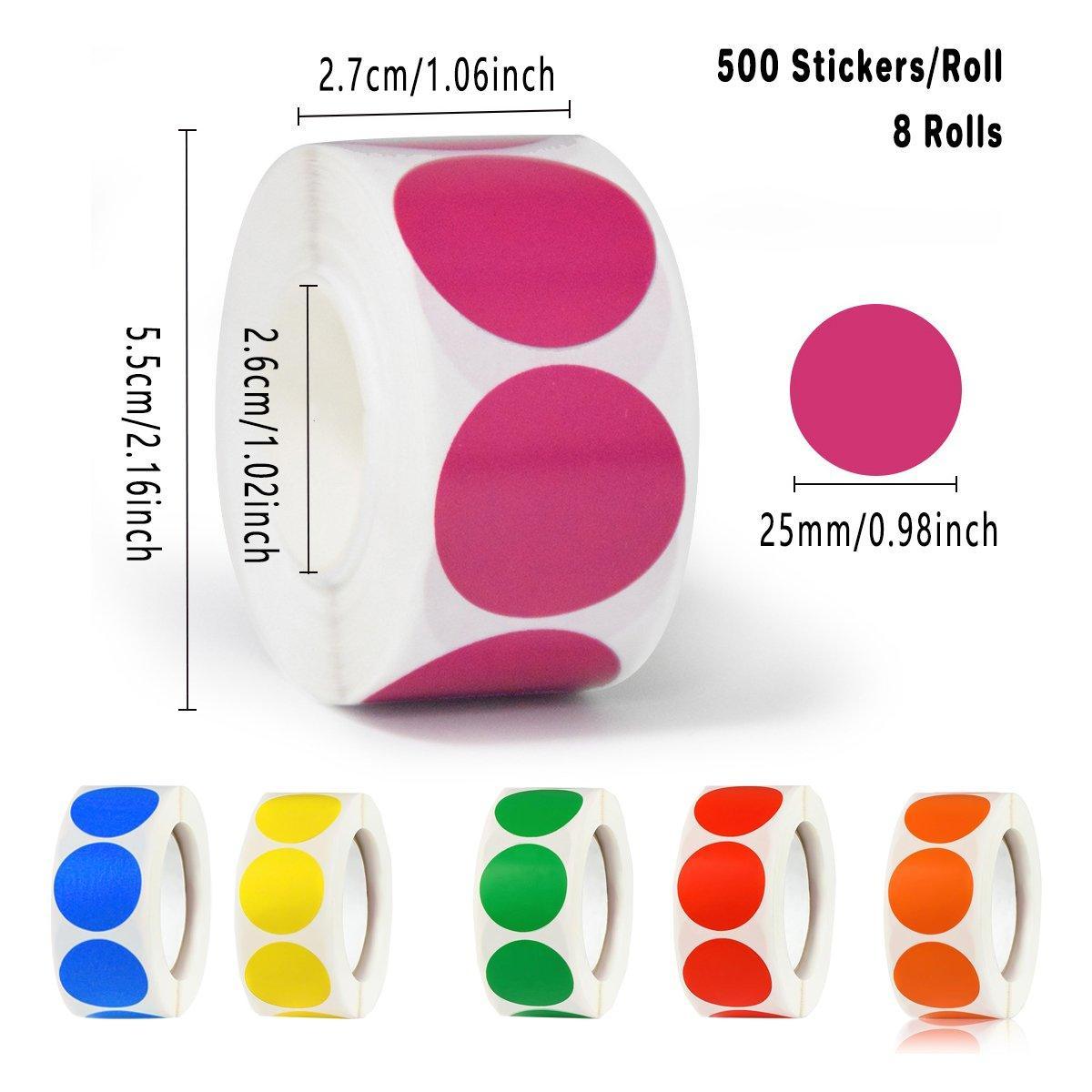 8 Rolls Colored Polka Dot Labels Round Seal Stickers Marking Round Sticker Set - Black