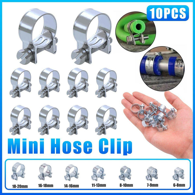 10pcs Galvanized Iron Fuel Hose Clamps Automobile Air Pipe Secure Grip - 14-16mm