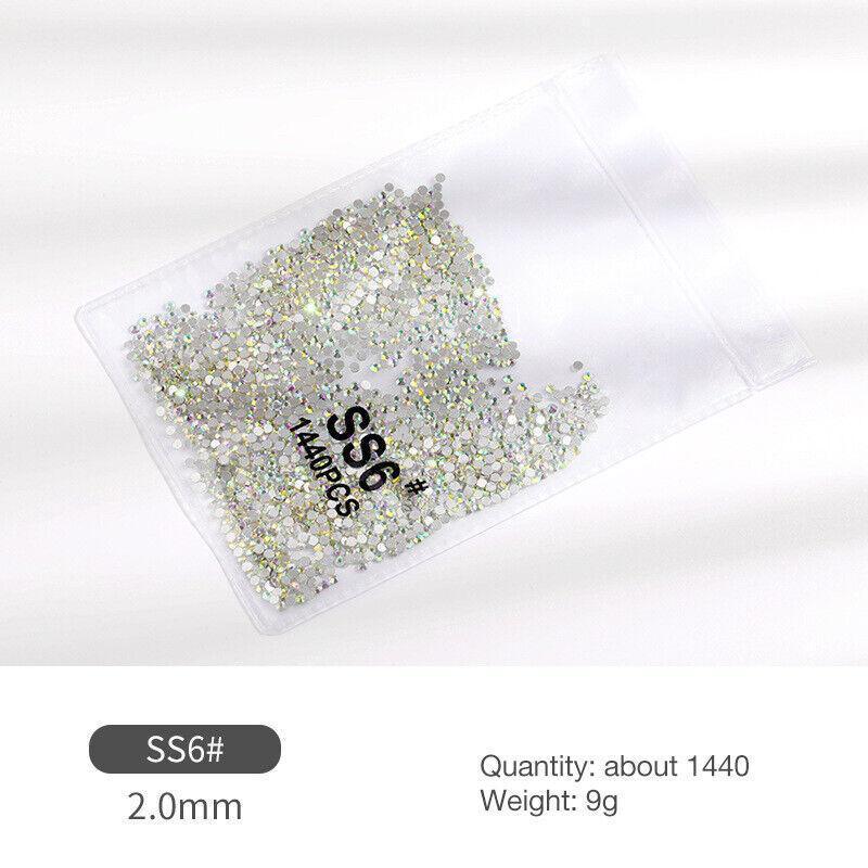 1440Pcs Glitter Rhinestones Crystal Flat Clear Bottom Glass Nail Art Nail Drill - Clear Crystal SS6