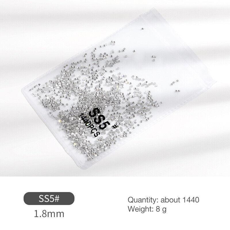 1440Pcs Glitter Rhinestones Crystal Flat Clear Bottom Glass Nail Art Nail Drill - Clear Crystal SS6