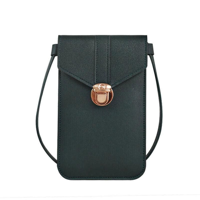 Touch Screen Crossbody Phone Bag with Clear Window PU Leather Wallet Purse - Grey