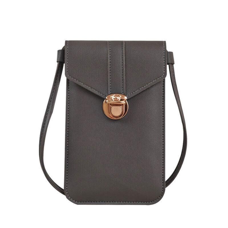 Touch Screen Crossbody Phone Bag with Clear Window PU Leather Wallet Purse - Red