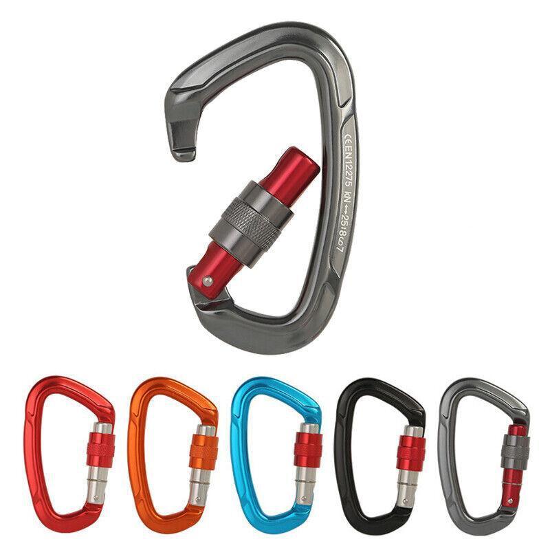 25KN Screwgate Locking Rock Climbing Carabiner Clip Aluminum D Ring Hook Buckle - Red