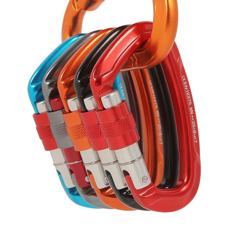 25KN Screwgate Locking Rock Climbing Carabiner Clip Aluminum D Ring Hook Buckle - Red