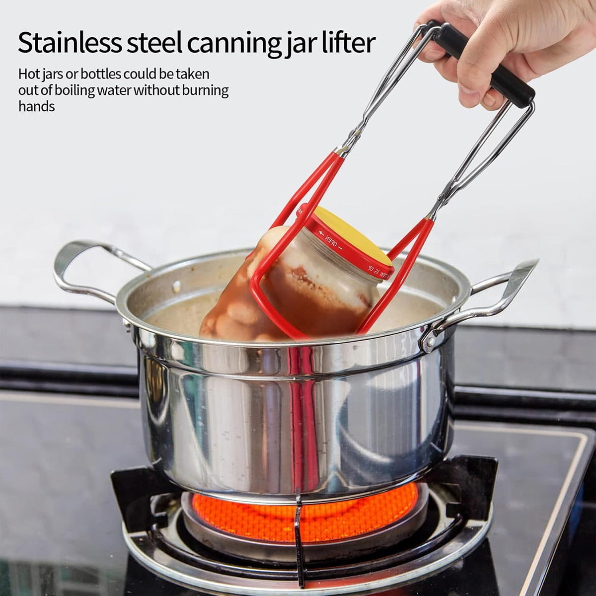 Stainless Steel Canning Jar Lifter Anti-Slip Lifting Tongs Gripper Anti-scalding - Green
