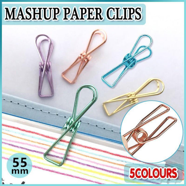10X Spring Paperclips Metal Wire Hollow Out Clips 55mm Mini Binder Paper Clip - Blue
