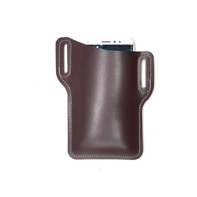Leather Phone Holster Pouch Belt Clip Loop Waist Bag Cover Case for Men - Dark Brown