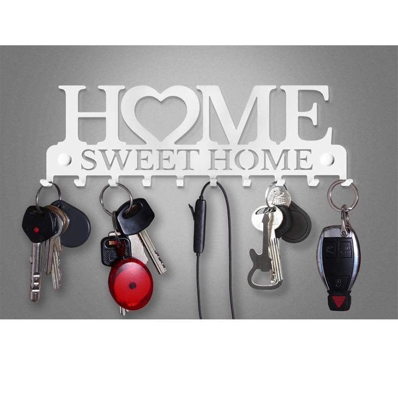 Retro Metal Iron Wall Hanging Mounted 10 Key Hooks Storage Holder Hook Rack - Black