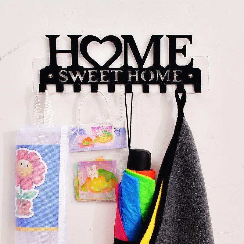 Retro Metal Iron Wall Hanging Mounted 10 Key Hooks Storage Holder Hook Rack - Black