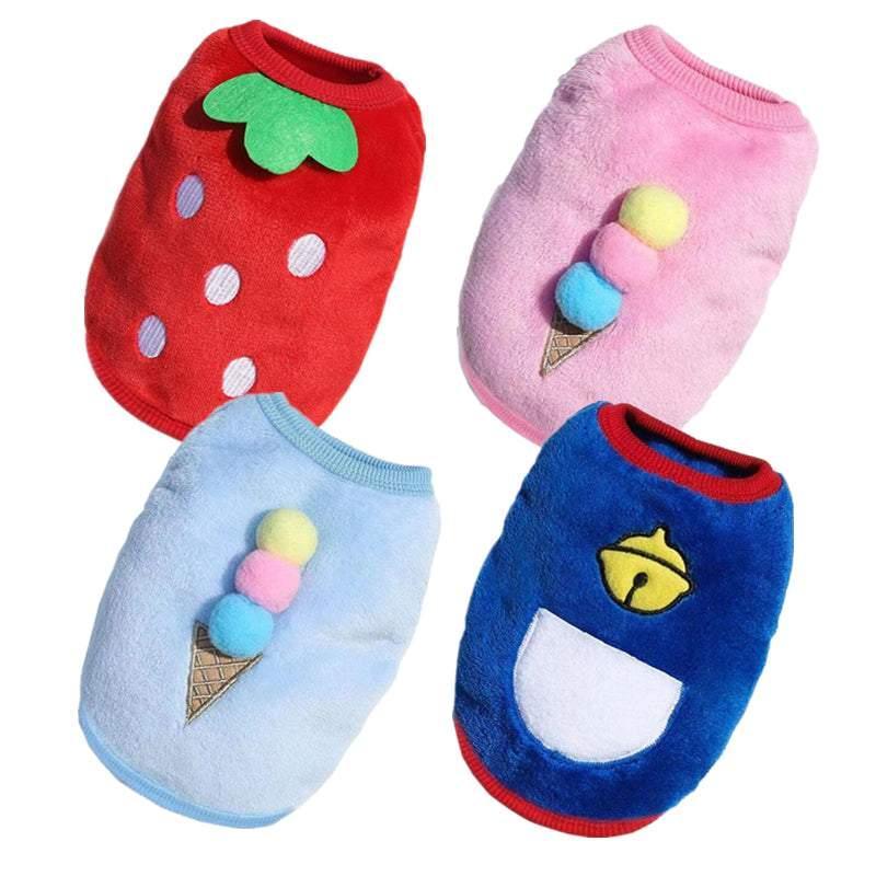 S Size Warm Winter Dog Clothes Soft Fleece Dog Jacket Pet Coat Sweater Cat Jumper - Red Strawberry