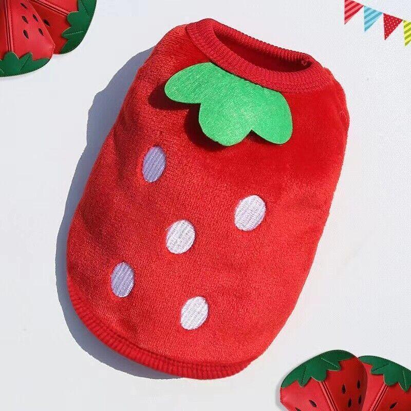 S Size Warm Winter Dog Clothes Soft Fleece Dog Jacket Pet Coat Sweater Cat Jumper - Red Strawberry