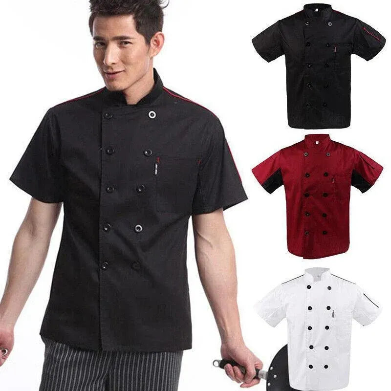 Unisex Mesh Sleeve Chef Coat Jacket Restaurant Hotel Cook Short Clothes Uniform