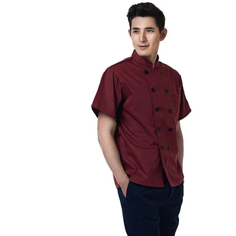 Unisex Mesh Sleeve Chef Coat Jacket Restaurant Hotel Cook Short Clothes Uniform