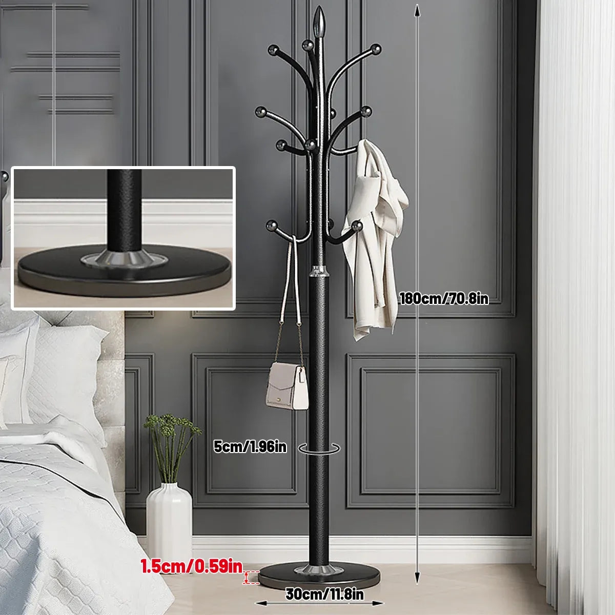 Bedroom Floor Standing Coat Rack Clothes Hanger Space Saving Stable Durable