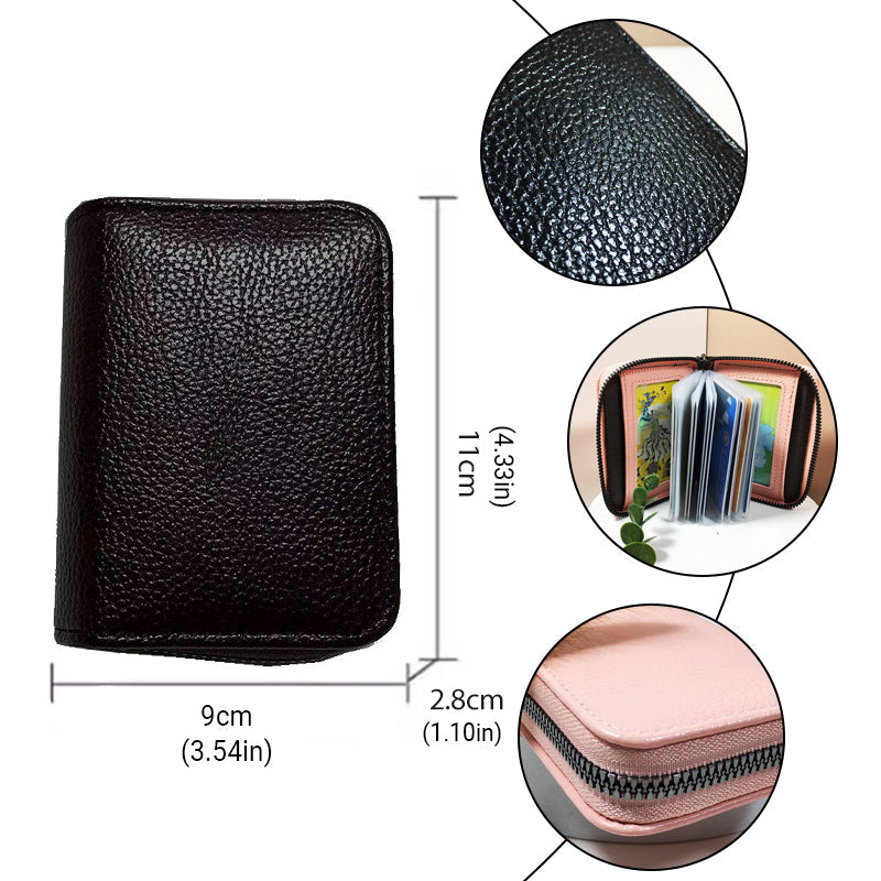 Compact Zipper Organ Card Cover Holder Wallet ID Bag Short Coin Purse Pockets - Brown