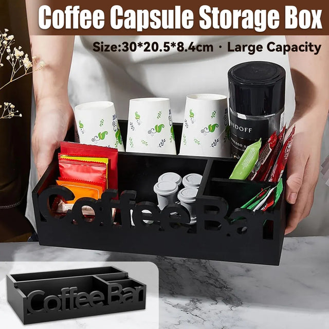Wooden 4-Compartment Coffee Capsule Storage Box for Kitchen Cafe Desktop Storage