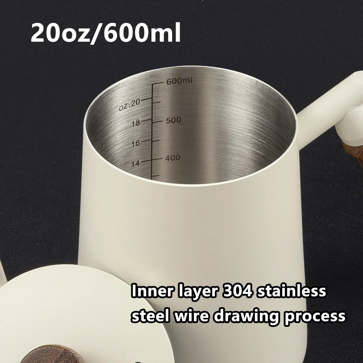600ml Stainless Steel Coffee Pour Over Kettle Heat Resistant Home Café Brewing - Black