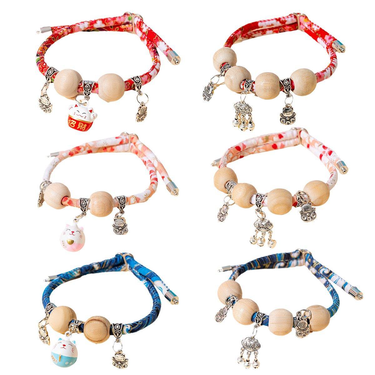 Camphor Wood Bead Collar with Bell Necklace for Cats and Dogs Pet Accessories - Pink-Longevity Lock