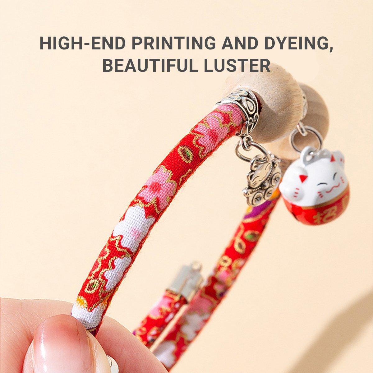 Camphor Wood Bead Collar with Bell Necklace for Cats and Dogs Pet Accessories - Pink-Longevity Lock
