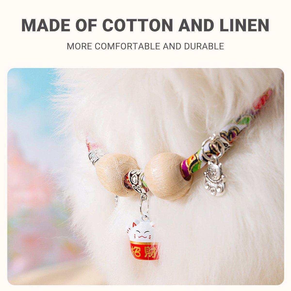 Camphor Wood Bead Collar with Bell Necklace for Cats and Dogs Pet Accessories - Pink-Longevity Lock
