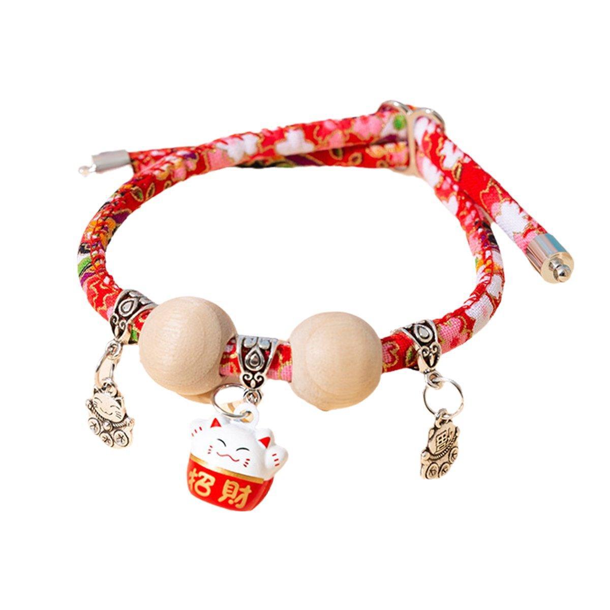 Camphor Wood Bead Collar with Bell Necklace for Cats and Dogs Pet Accessories - Pink-Longevity Lock
