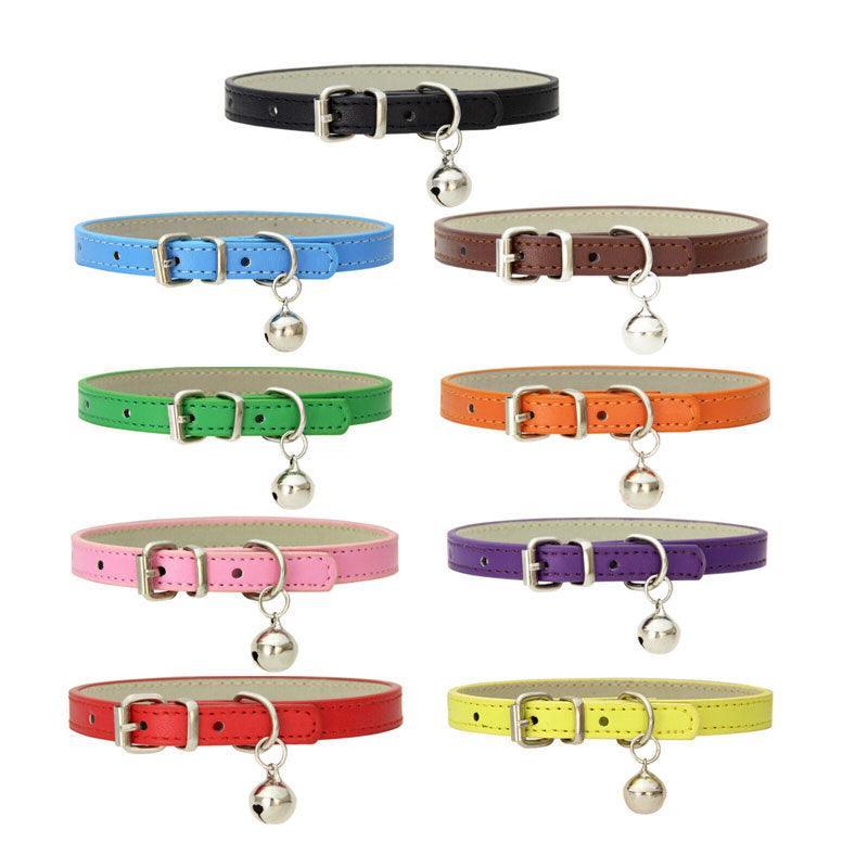 Adjustable PU Leather Cat Collar with Bell Breakaway Buckle 9 Colours - Green
