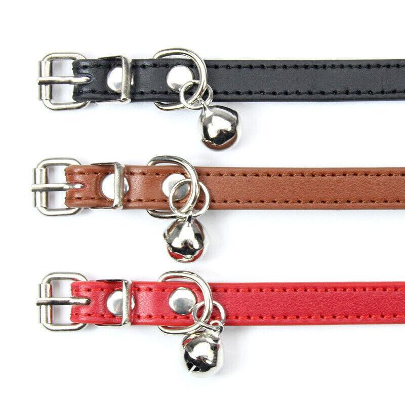 Adjustable PU Leather Cat Collar with Bell Breakaway Buckle 9 Colours - Purple