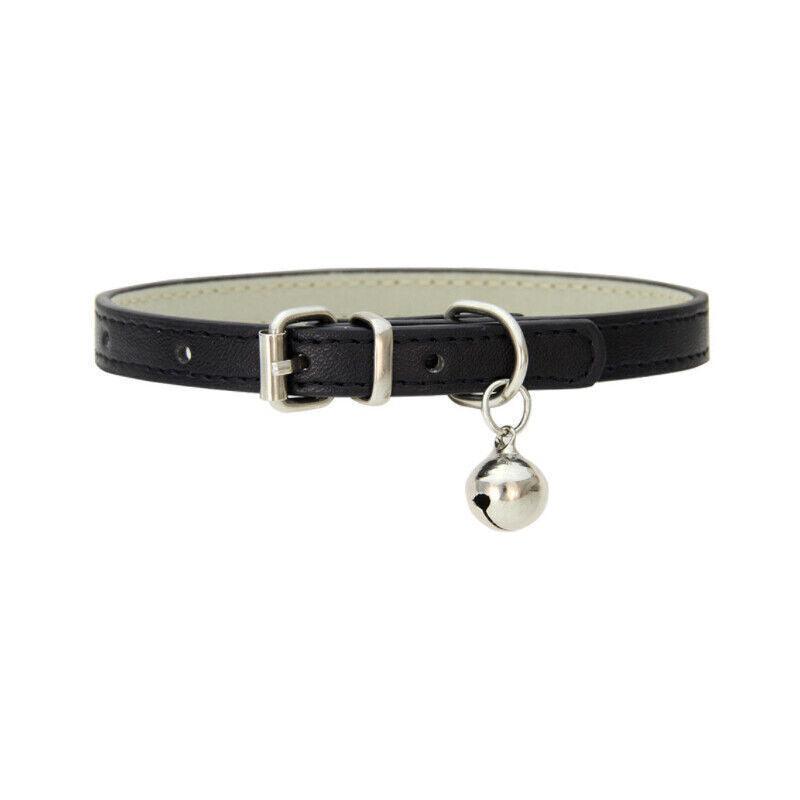 Adjustable PU Leather Cat Collar with Bell Breakaway Buckle 9 Colours - Purple