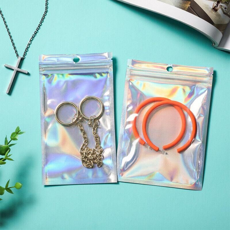 100/200X Iridescent Zip Bags for Food Storage & Holographic Makeup Pouch - 10.5*15cm 100PCS